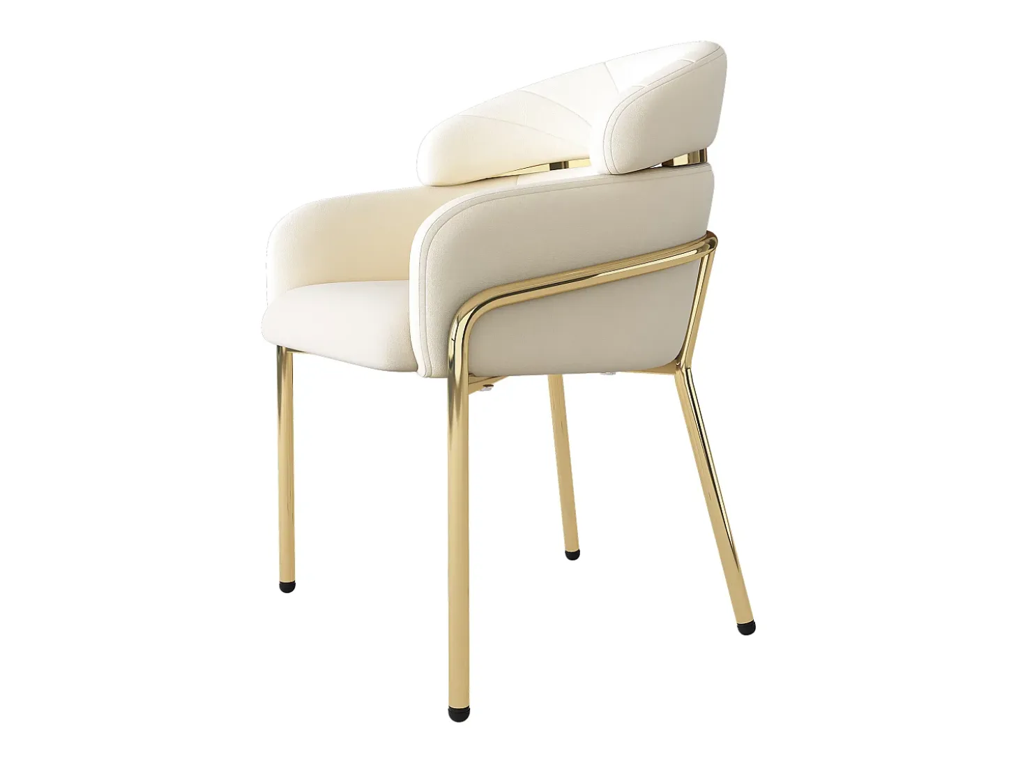 1 silla de comedor en terciopelo beige con respaldo acolchado y patas de metal dorado