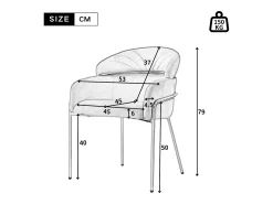 1 silla de comedor en terciopelo beige con respaldo acolchado y patas de metal dorado