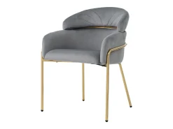1 silla de comedor en terciopelo gris con respaldo acolchado y patas de metal dorado