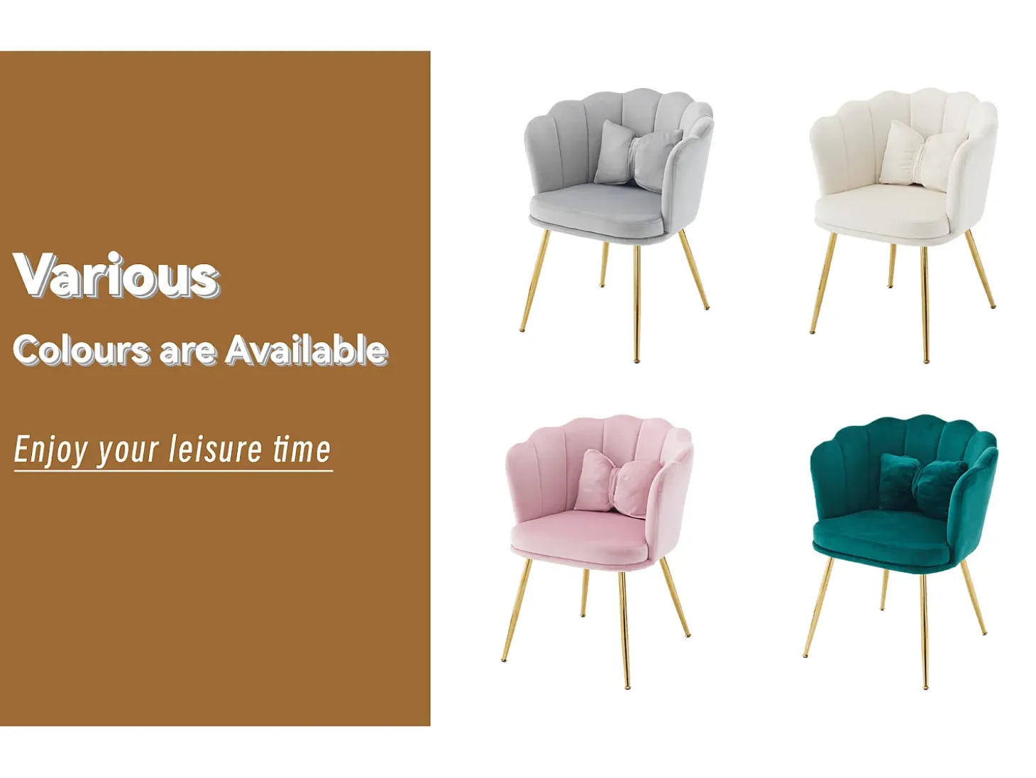1 Silla de terciopelo - con respaldo en forma de pétalo - patas de metal dorado - Beige