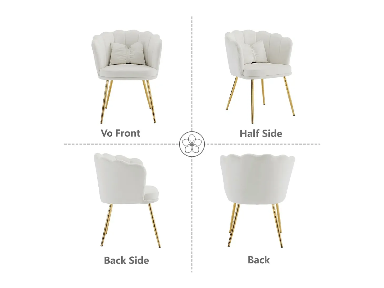 1 Silla de terciopelo - con respaldo en forma de pétalo - patas de metal dorado - Beige