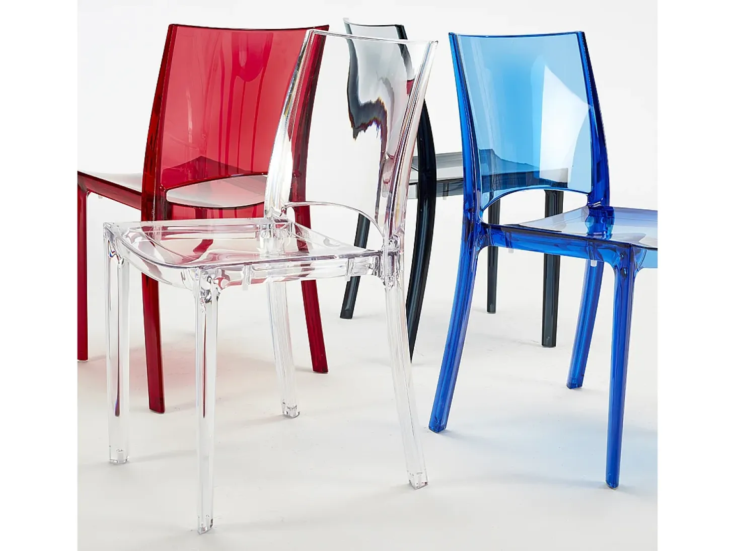 18 Sillas B-Side Grand Soleil bar cafetería transparentes Oferta stock - Rojo Transparente