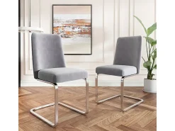 2 sillas cantilever en terciopelo y metal plateado - Diseño diamante - Carga máx. 150 kg - 55x45x87 cm - Gris