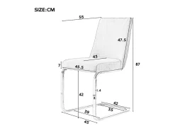2 sillas cantilever en terciopelo y metal plateado - Diseño diamante - Carga máx. 150 kg - 55x45x87 cm - Gris