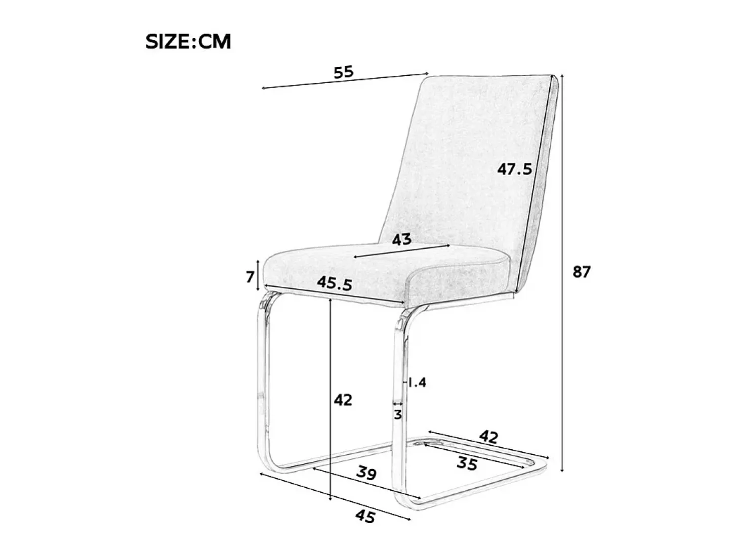 2 sillas cantilever en terciopelo y metal plateado - Diseño diamante - Carga máx. 150 kg - 55x45x87 cm - Gris