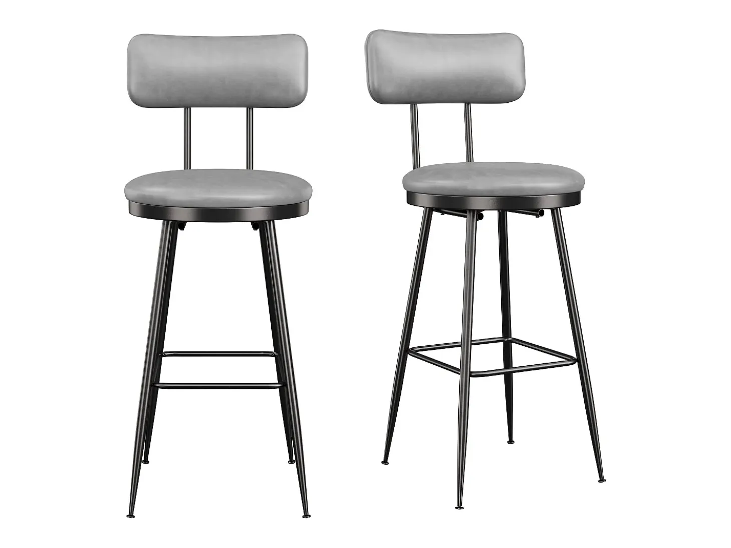 2 sillas de bar grises con respaldo, estilo industrial, altura del asiento de 65 cm, piel sintética