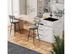 2 sillas de bar grises con respaldo, estilo industrial, altura del asiento de 65 cm, piel sintética