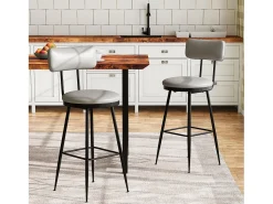 2 sillas de bar grises con respaldo, estilo industrial, altura del asiento de 65 cm, piel sintética