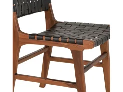 2 sillas de comedor de cuero sintético negro con pies de teca
