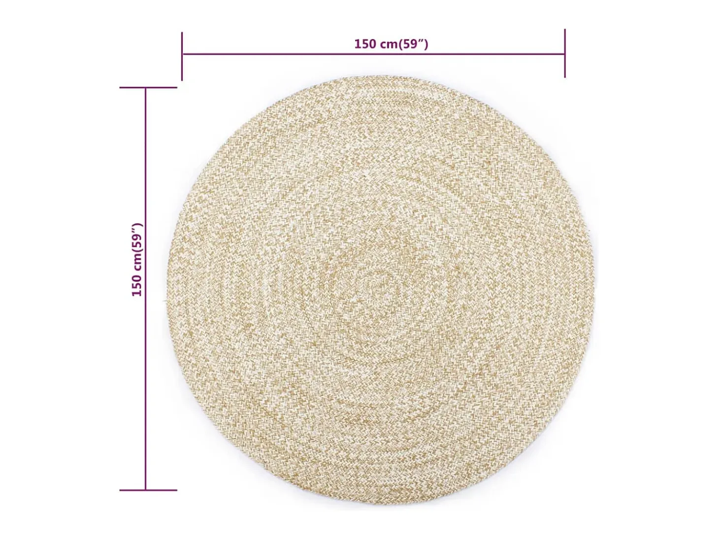 Alfombra de yute hecha a mano blanca y natural 150 cm