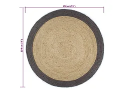 Alfombra de yute hecha a mano con borde gris oscuro 150 cm