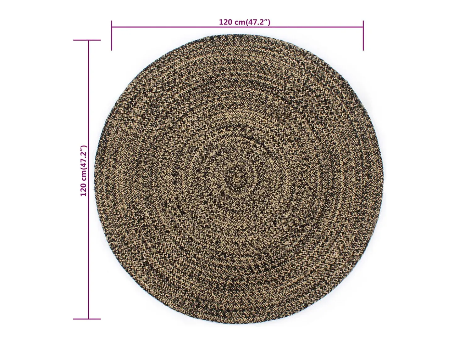 Alfombra de yute hecha a mano negra y natural 120 cm