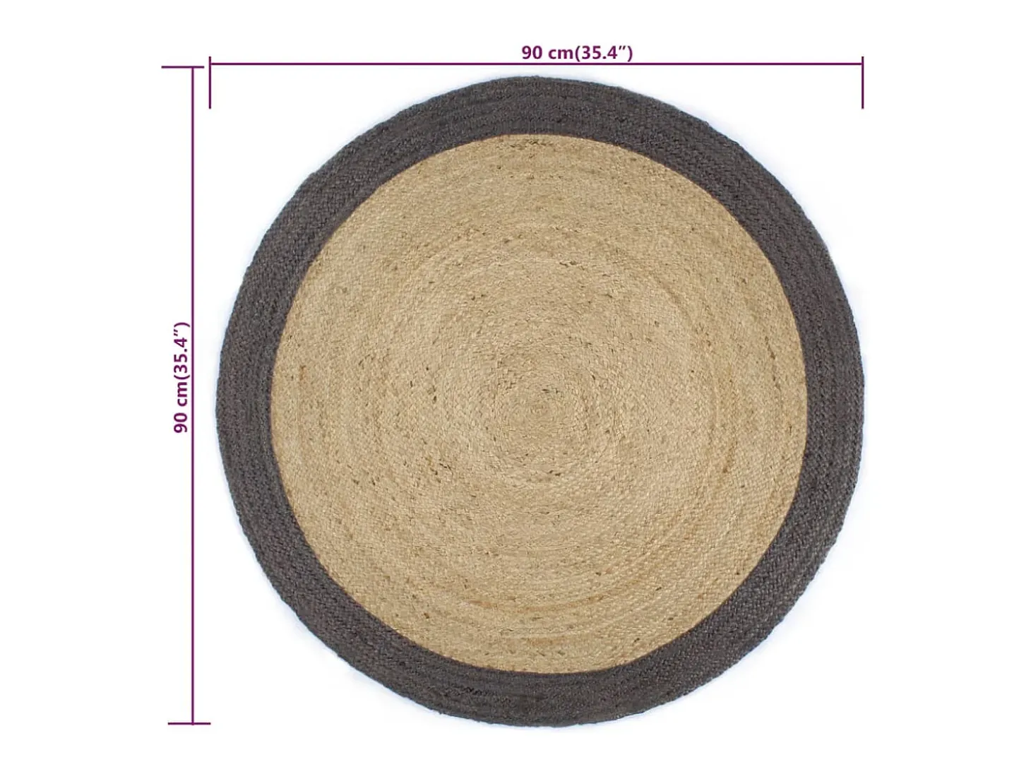 Alfombra de yute hecha a mano con borde gris oscuro 90 cm