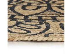 Alfombra de yute hecha a mano con estampado azul oscuro 120 cm