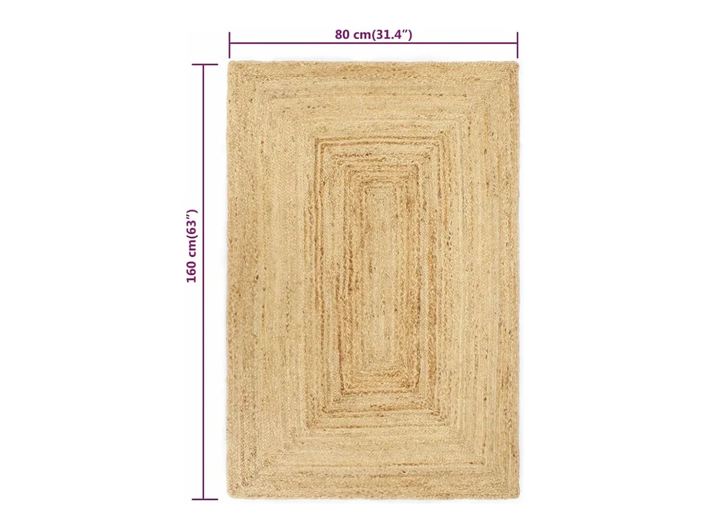 Alfombra de yute natural hecha a mano 80x160 cm