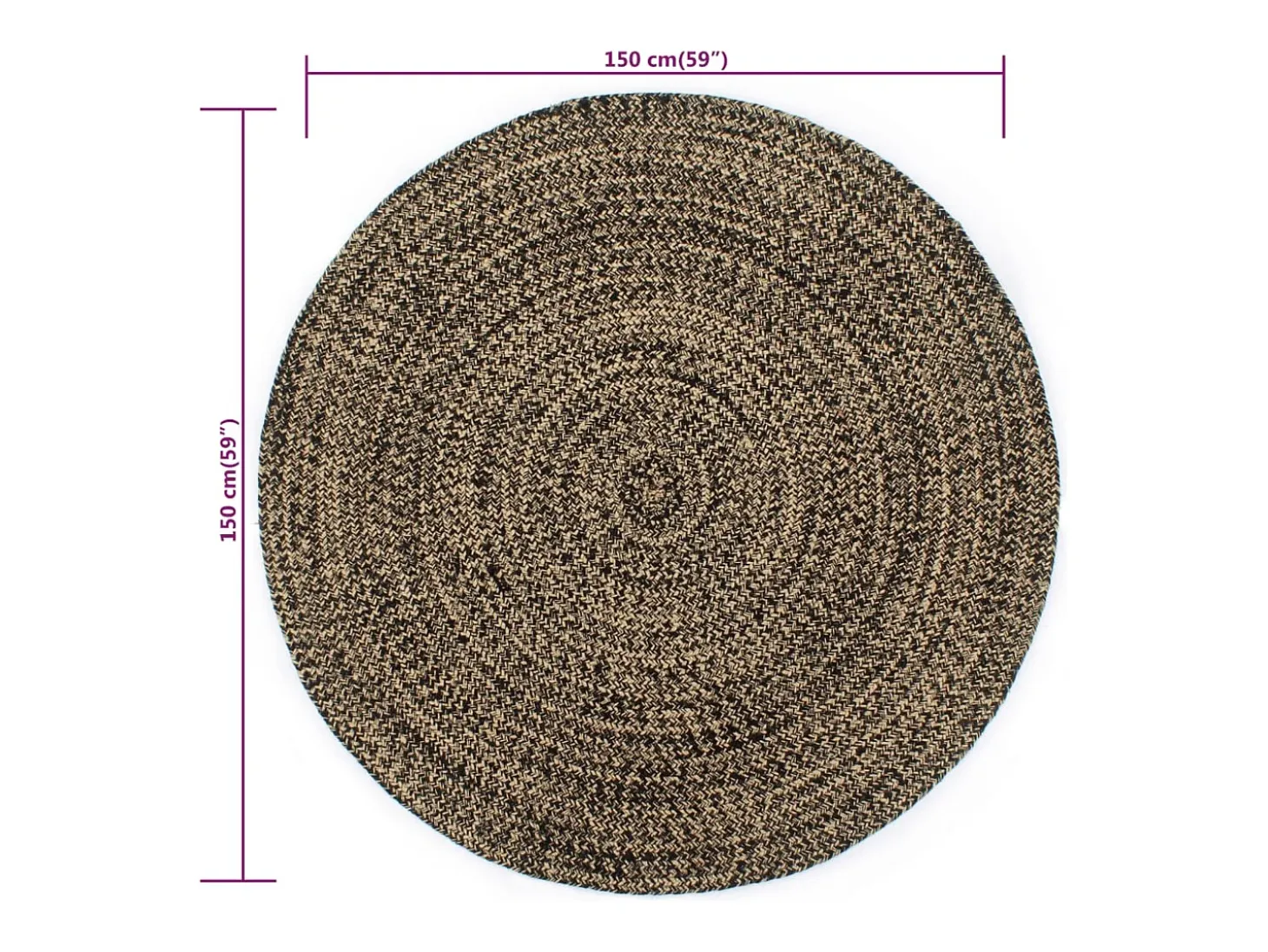 Alfombra hecha a mano de yute negro y natural 150 cm