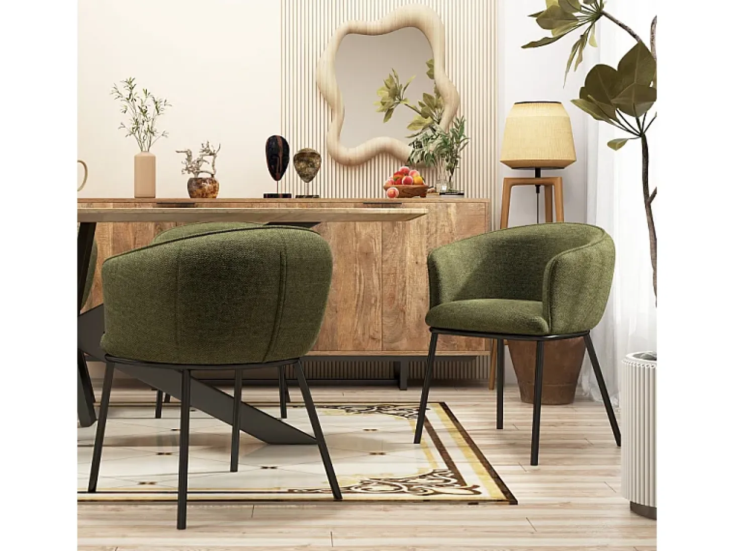ALVIN-Sillón de mesa de tela Luxury Kaki