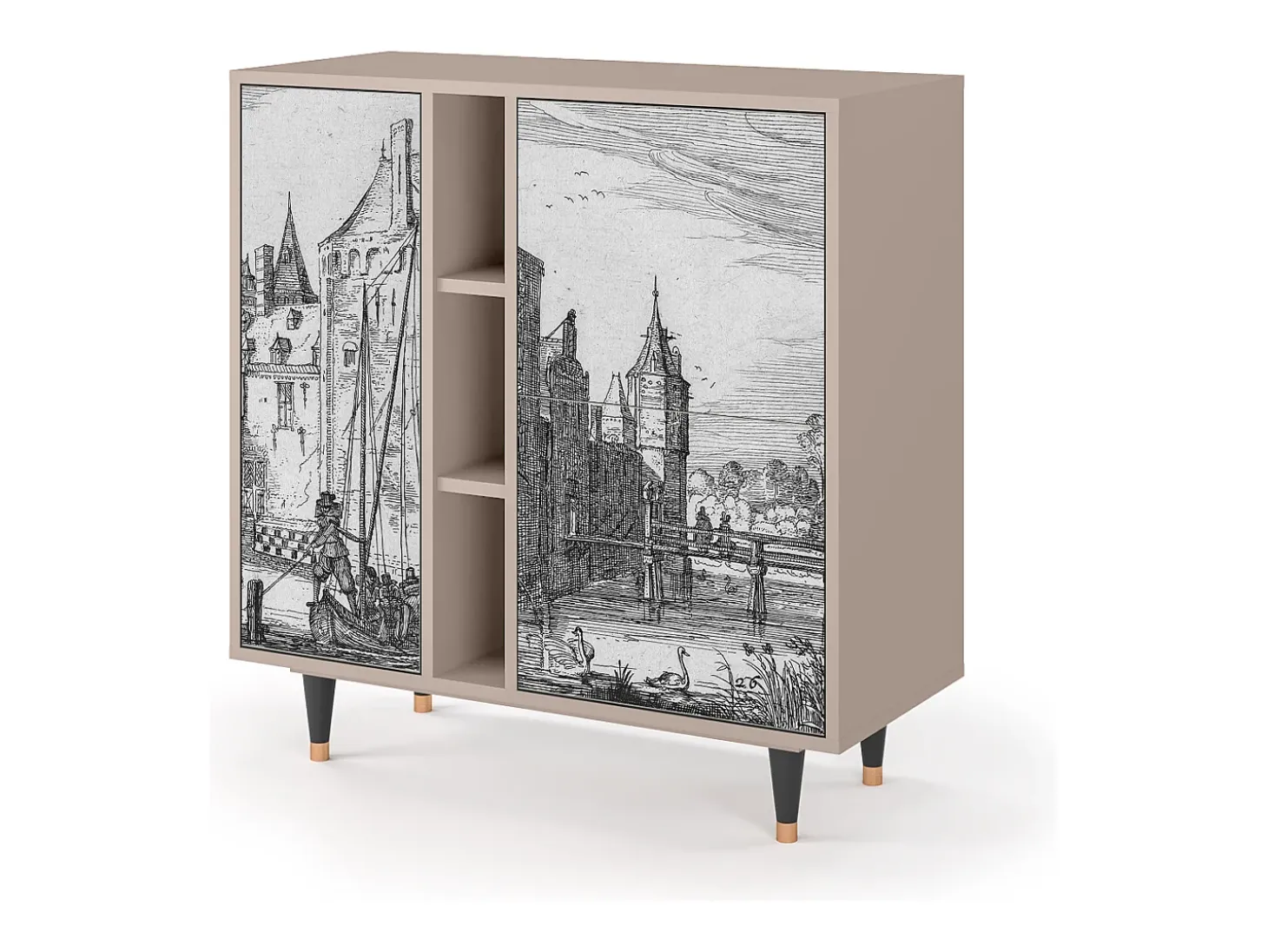 Aparador - 94х96х41 cm - BS5 - Castle with Bridge, Latte