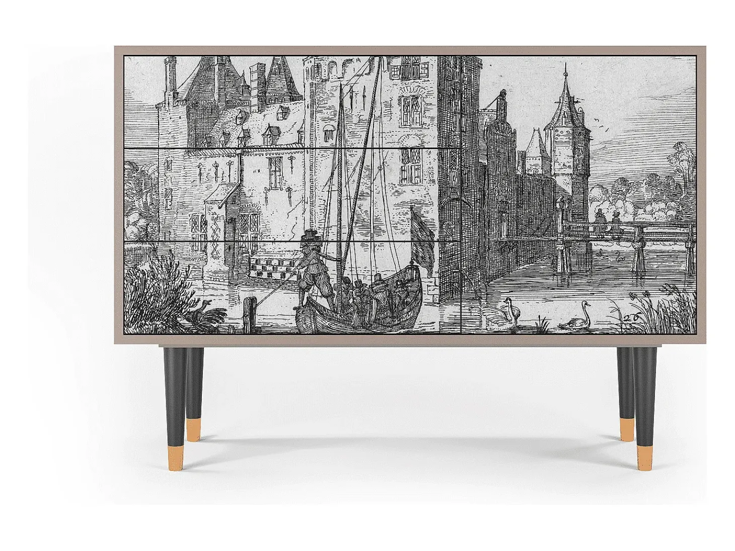 Aparador - 115х84х41 cm - S3 - Castle with Bridge, Latte