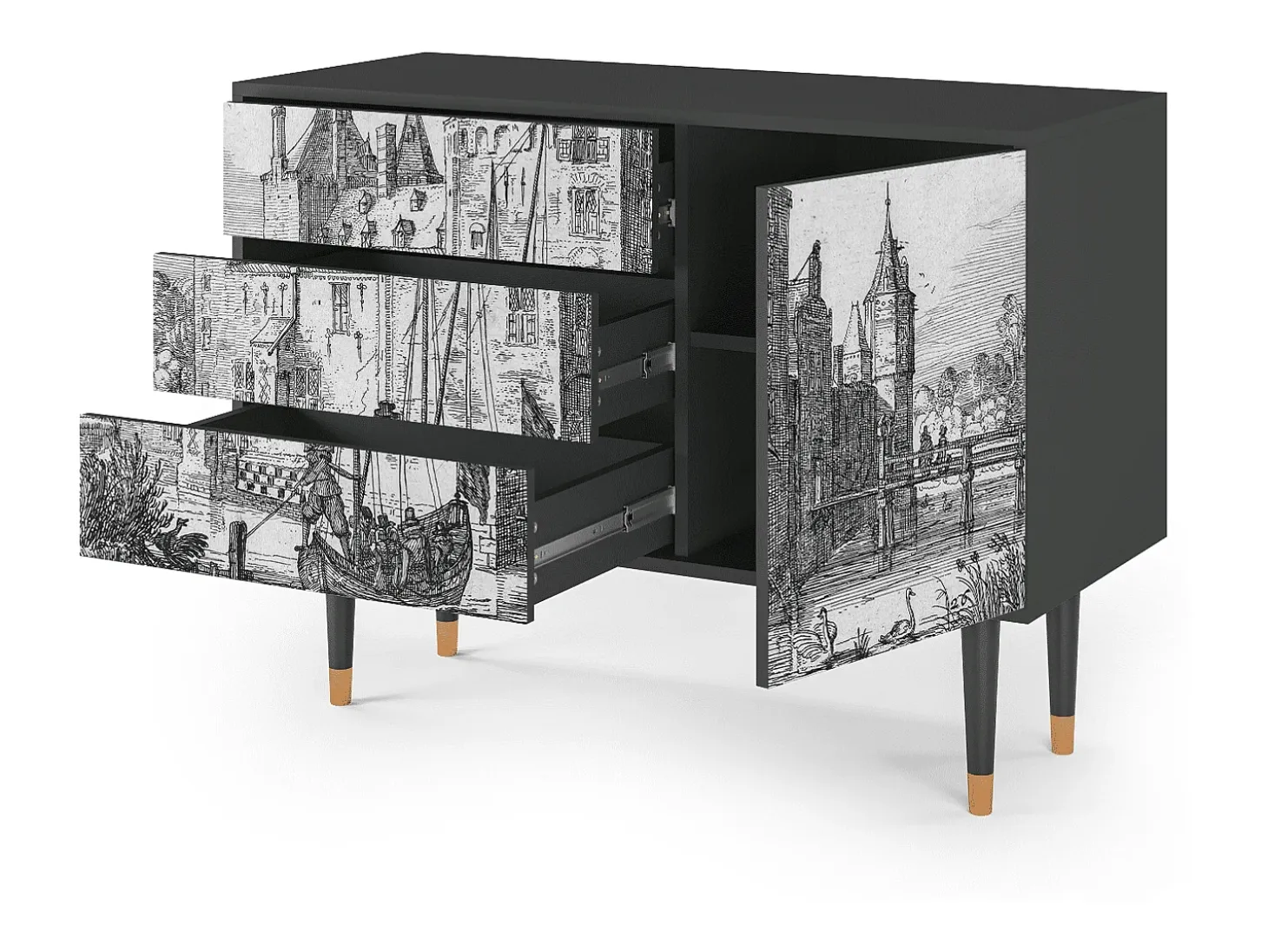 Aparador - 115х84х41 cm - S3 - Castle with Bridge, Antracita