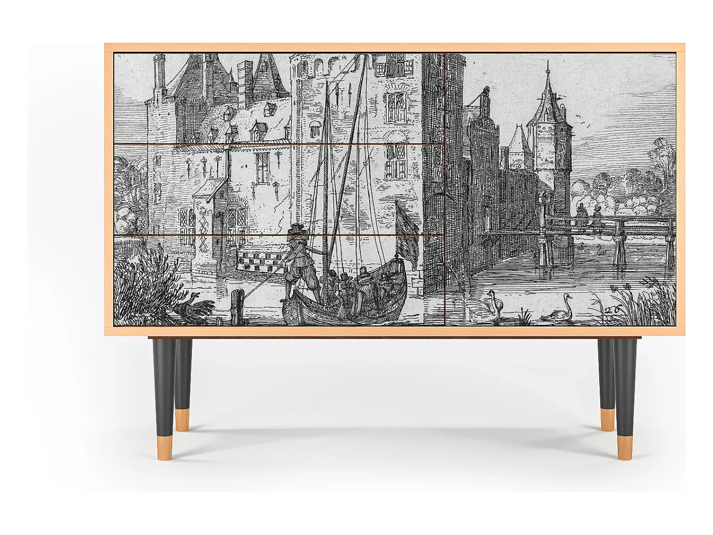 Aparador - 115х84х41 cm - S3 - Castle with Bridge, Nogal