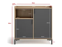 Aparador - A88cm x L90cm x P33cm nogal claro puertas grafito - Dover