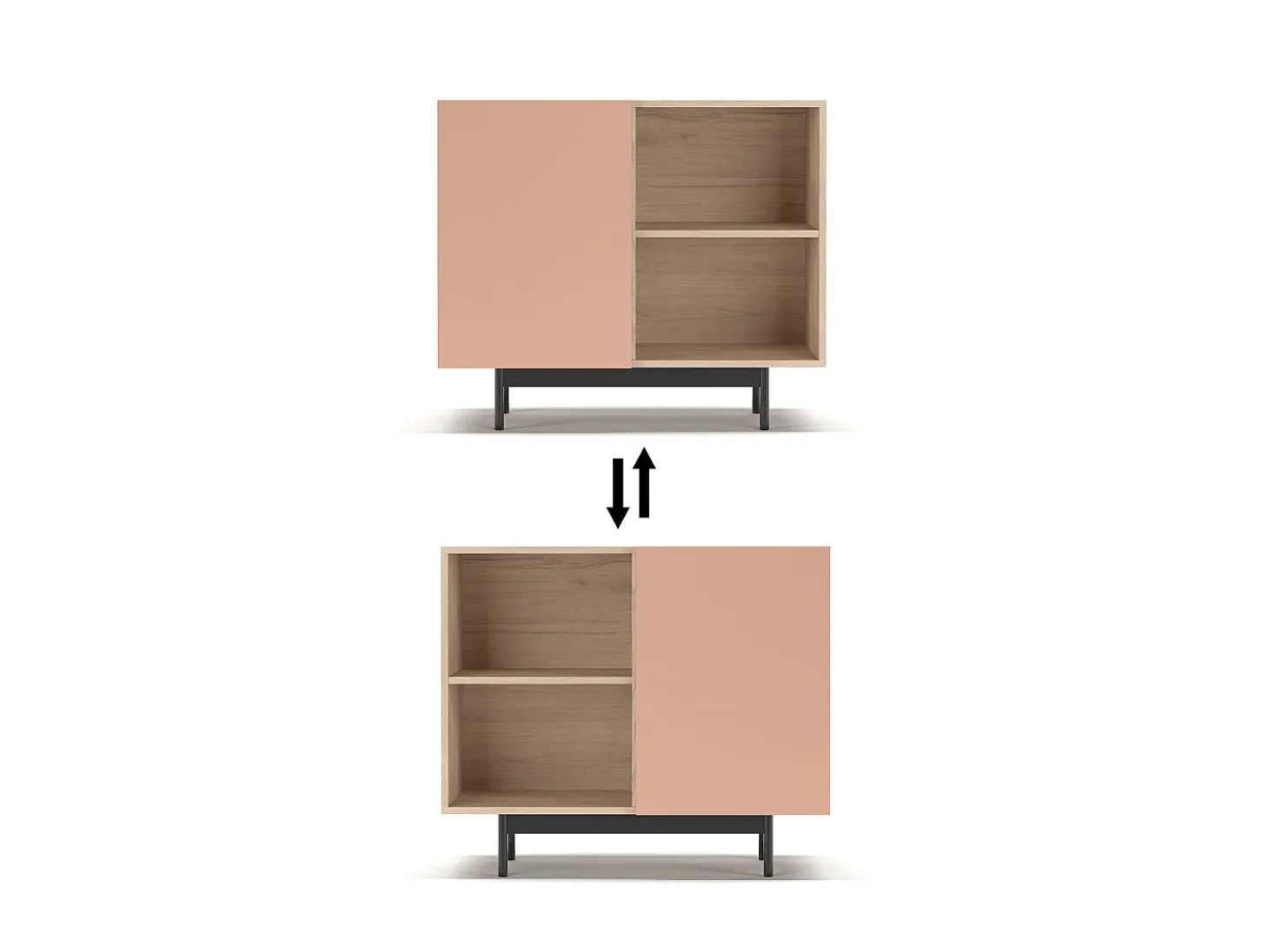 Aparador 1 puerta - A78cm x L90cm x F34cm - roble y rosa - Printed