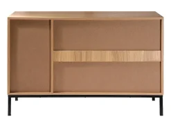 Aparador 2 puertas, 2 compartimentos abiertos efecto madera ranurada L110 cm - TARA