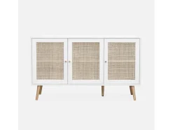 Aparador 3 puertas de caña, 120cm blanco roto