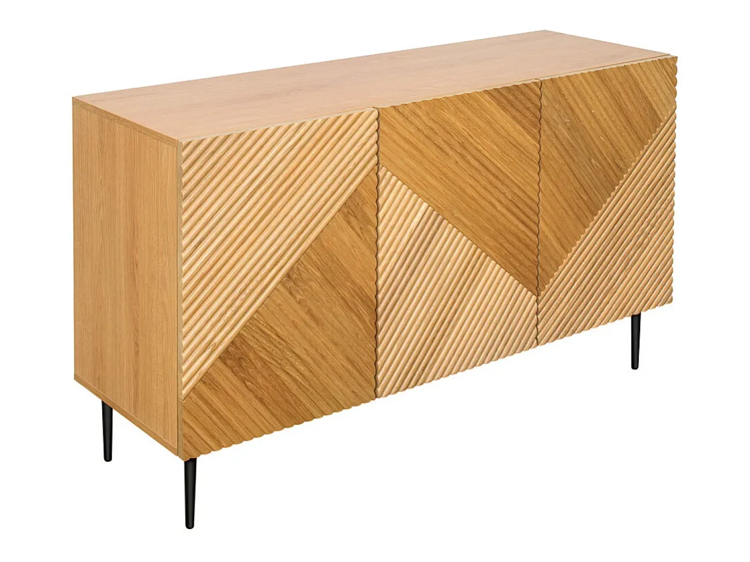 Aparador 3 puertas de madera clara de roble macizo y metal negro 135 cm ARCHIPEL
