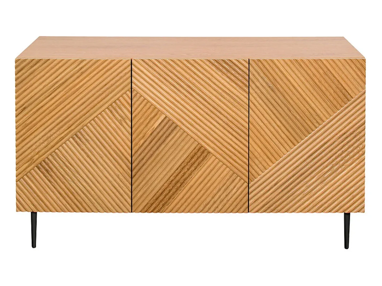 Aparador 3 puertas de madera clara de roble macizo y metal negro 135 cm ARCHIPEL