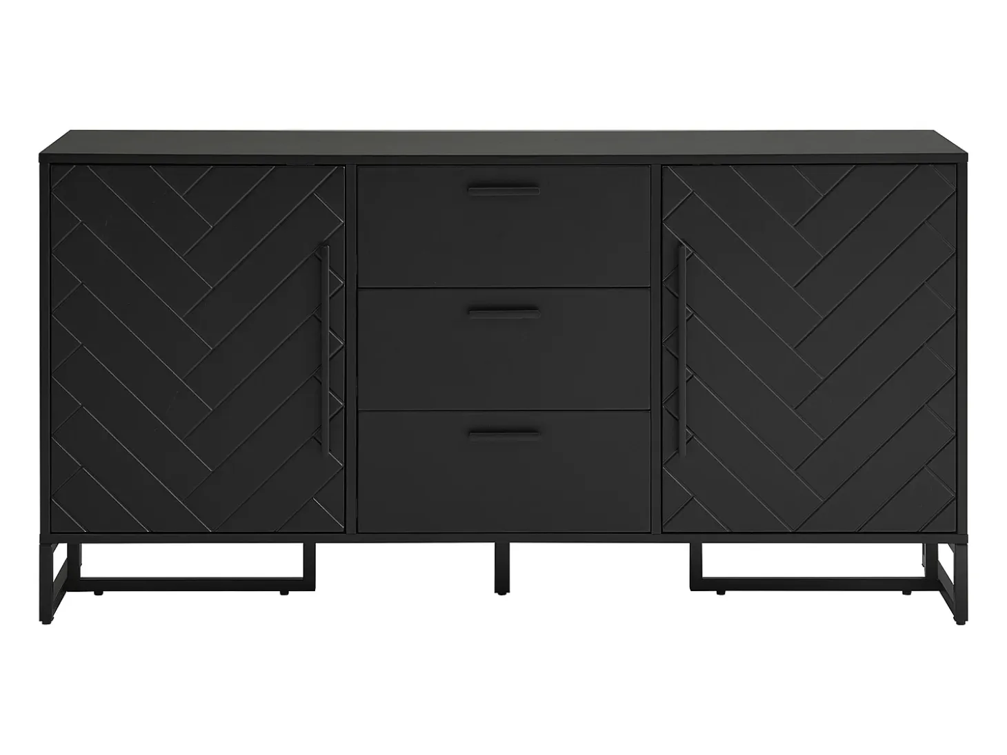 Aparador 2 puertas y 3 cajones con estantes regulables - diseño en espiga - Negro