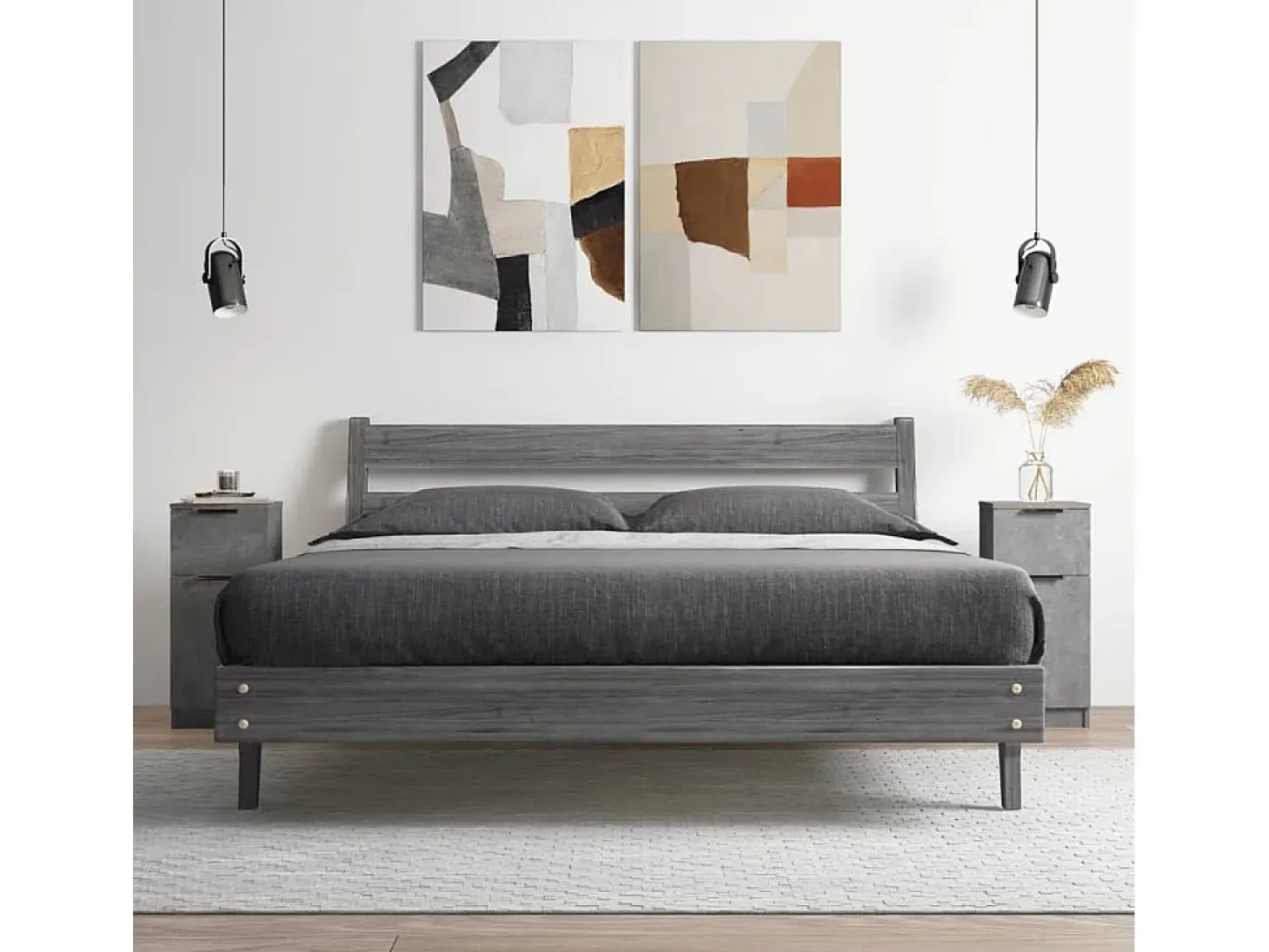 Aparador 2 uds madera contrachapada gris hormigón 30x30x70 cm ES108395