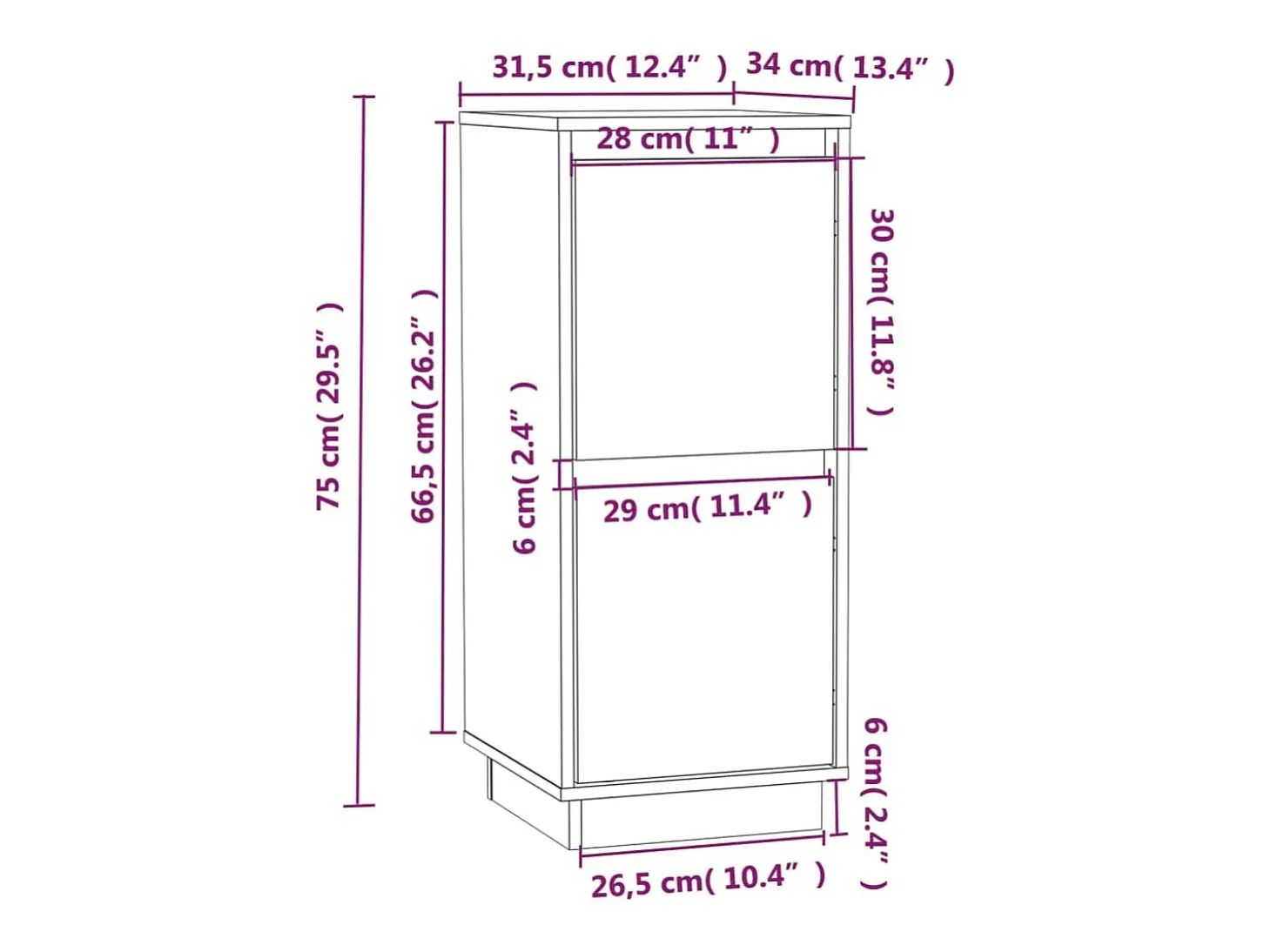 Aparador 2 uds madera maciza de pino negro 31,5x34x75 cm