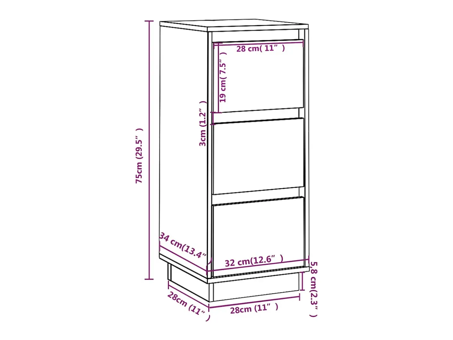 Aparador 2 unidades madera maciza de pino 32x34x75 cm