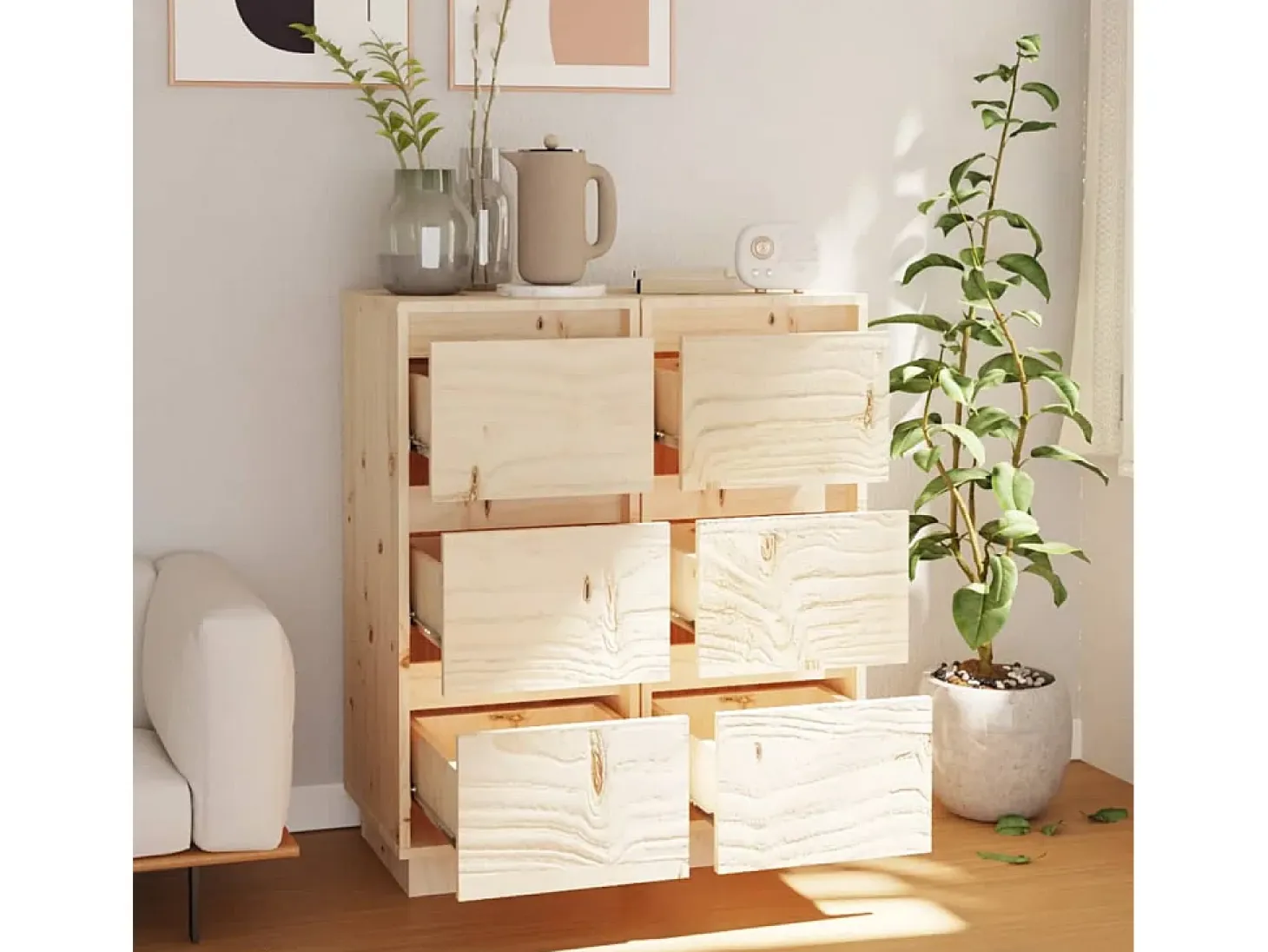 Aparador 2 unidades madera maciza de pino 32x34x75 cm