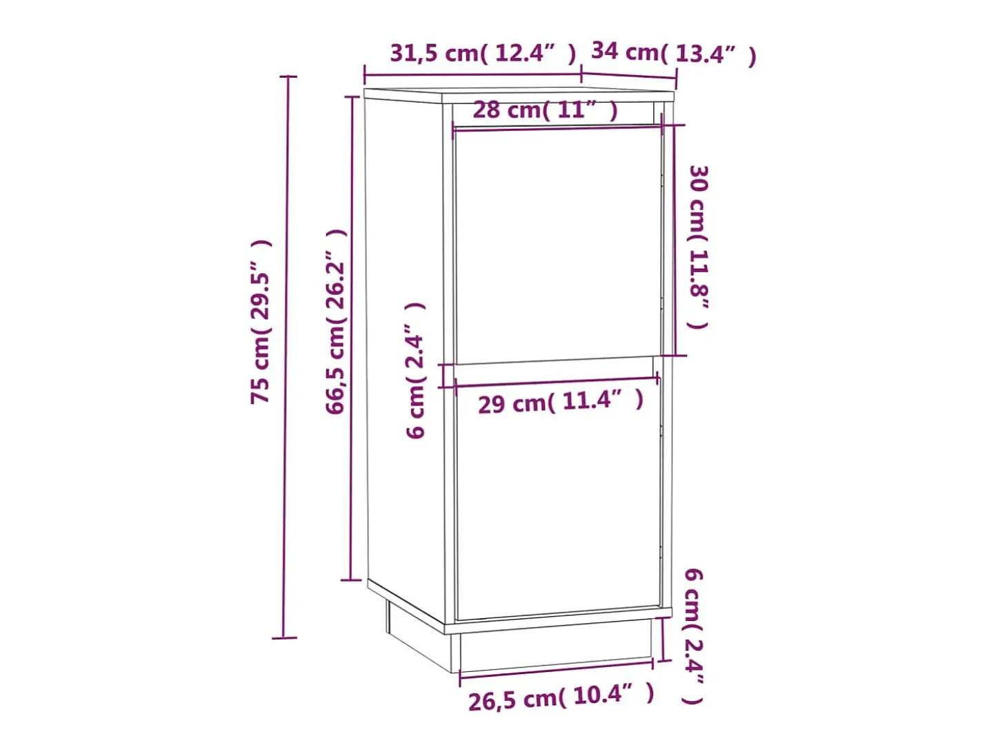 Aparador 2 unidades madera maciza de pino blanco 31,5x34x75 cm