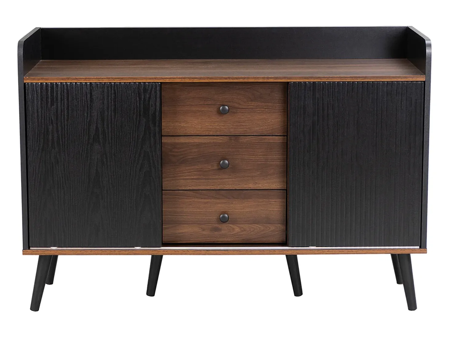 Aparador 117 x 40 x 80 cm - con 2 puertas negras y 3 cajones veteados en madera - patas de madera - para dormitorio y salón