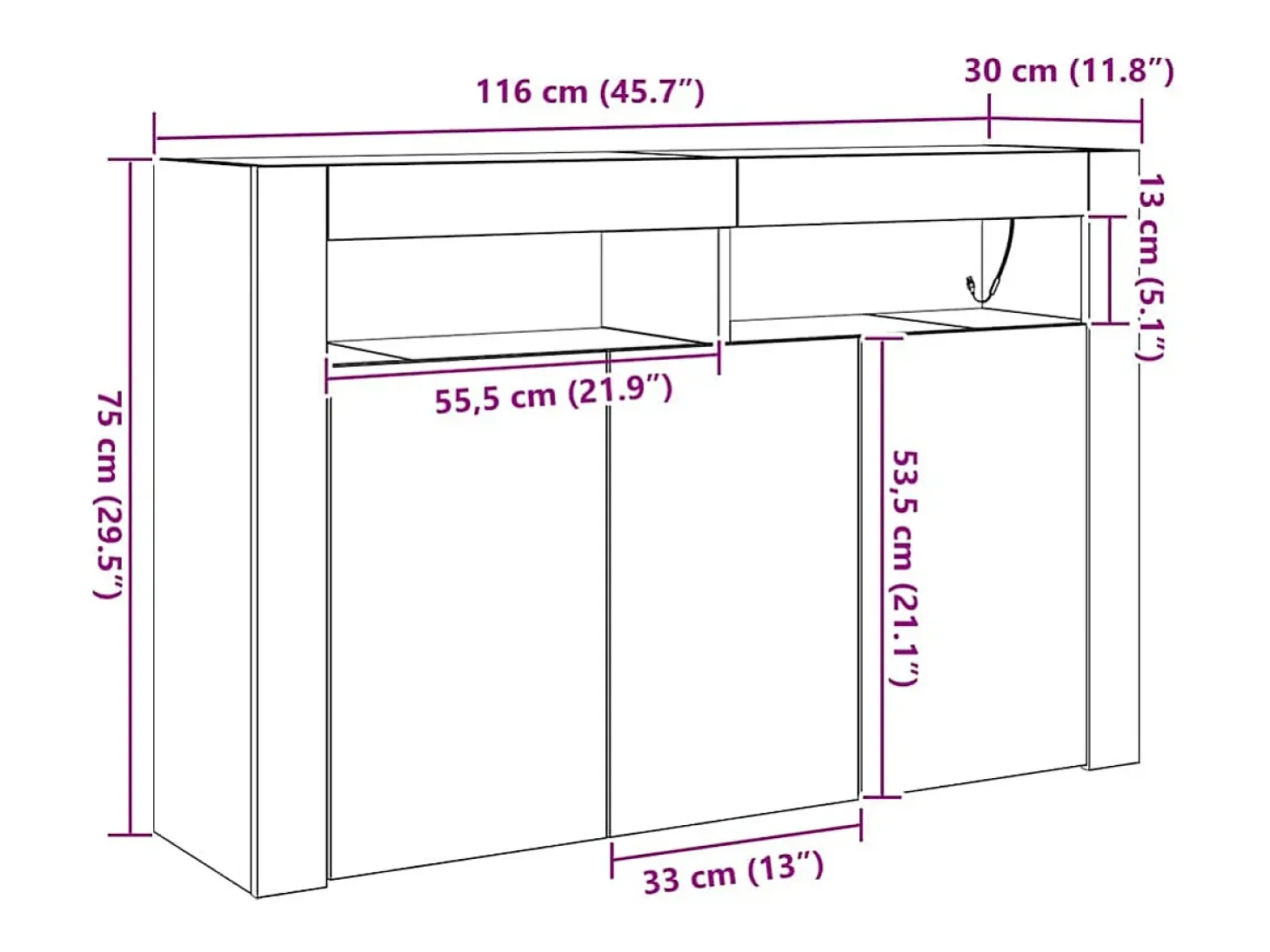 Aparador 116 x 30 x 75 cm Madera de ingeniería
