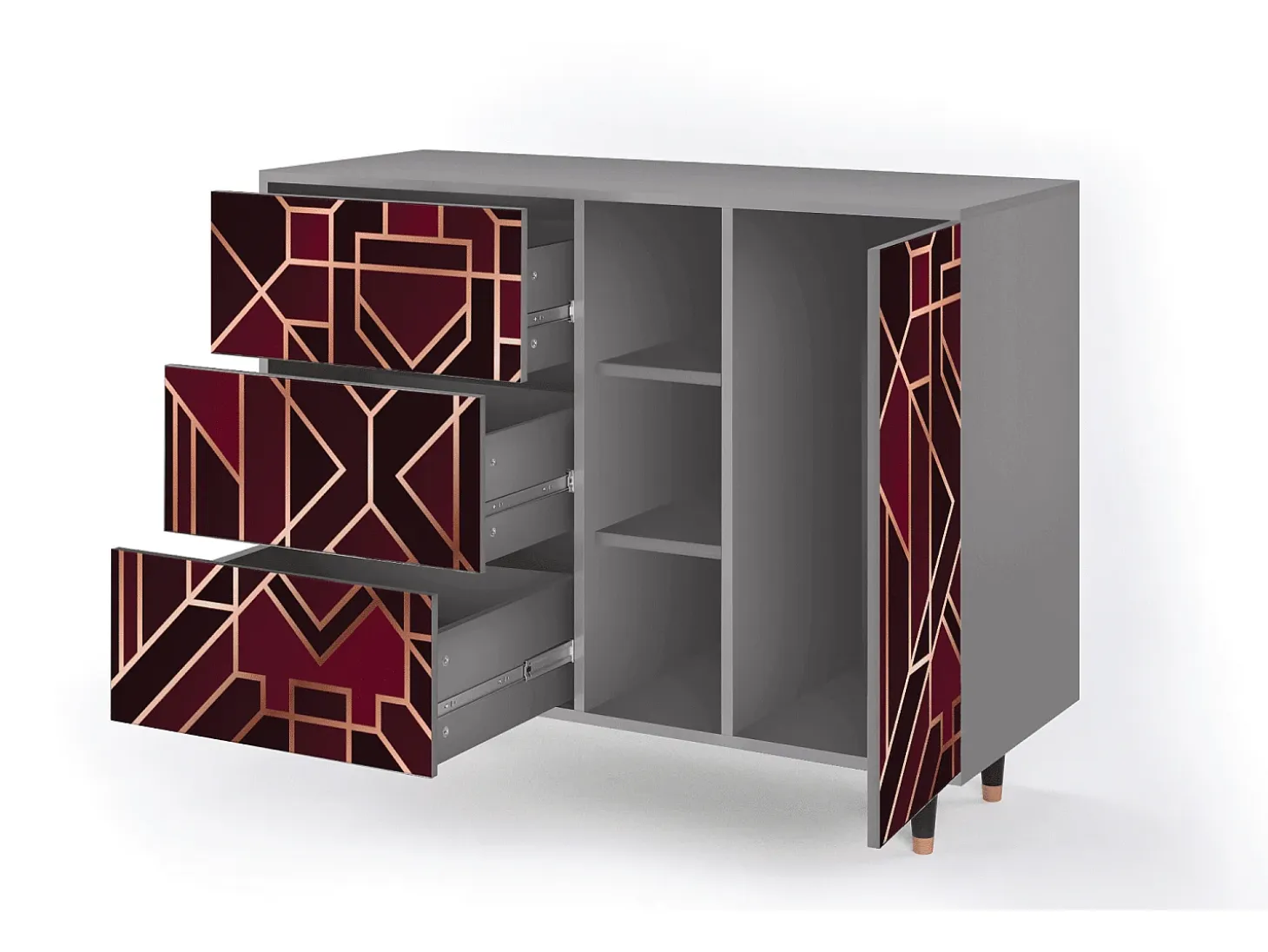Aparador - 125x98x48 cm - BS2 - Burgundy Jewelery, Gris