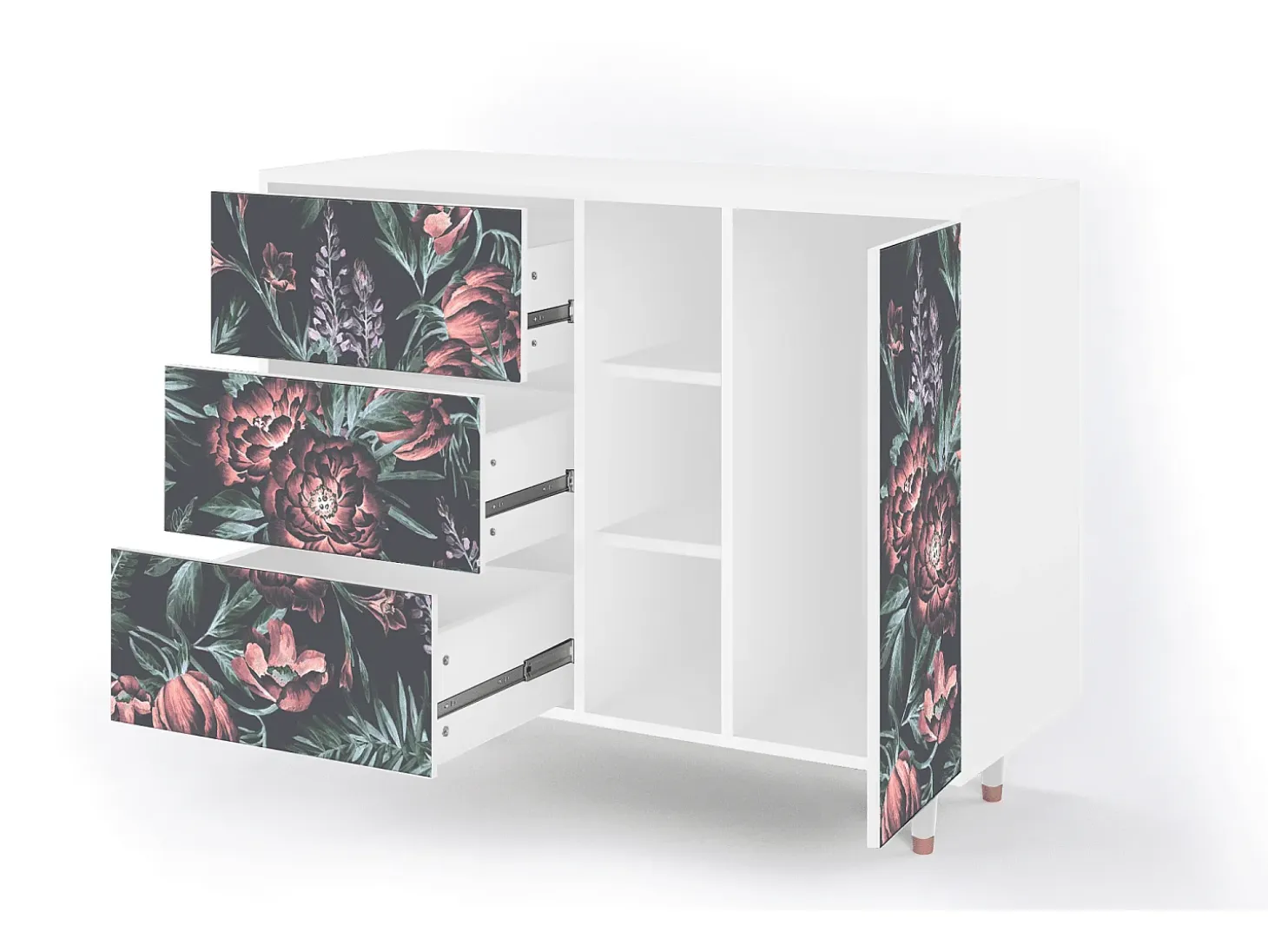 Aparador - 125x98x48 cm - BS2 - Dark Peonies, Blanco