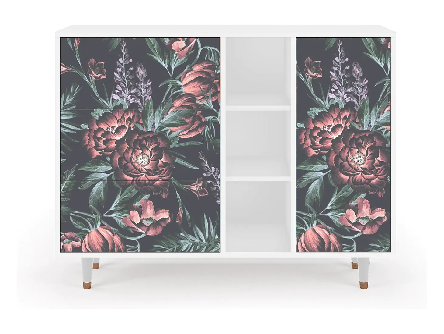 Aparador - 125x98x48 cm - BS2 - Dark Peonies, Blanco
