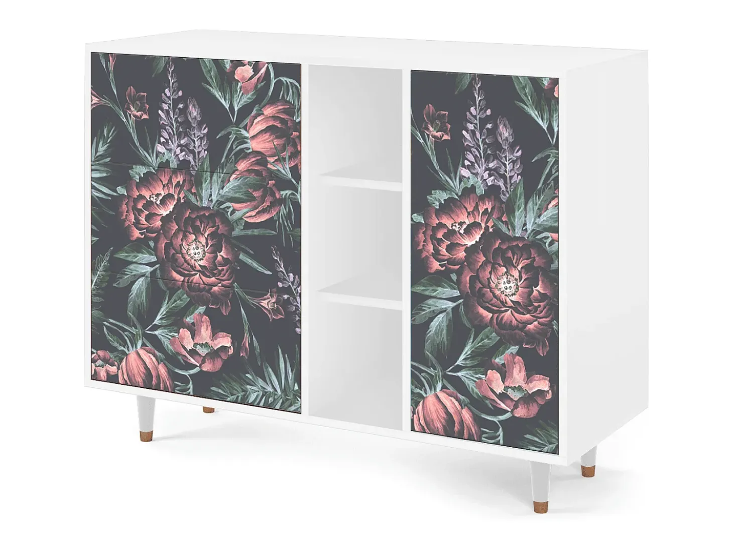 Aparador - 125x98x48 cm - BS2 - Dark Peonies, Blanco