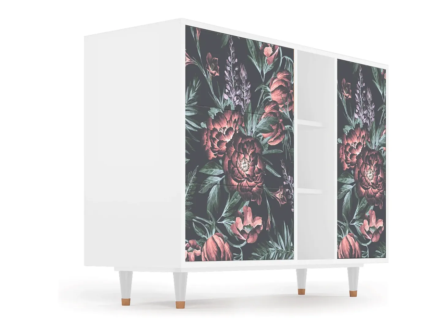 Aparador - 125x98x48 cm - BS2 - Dark Peonies, Blanco