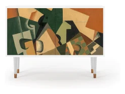 Aparador - 115x85x48 cm - BS4 - Glass and Checkerboard, Blanco