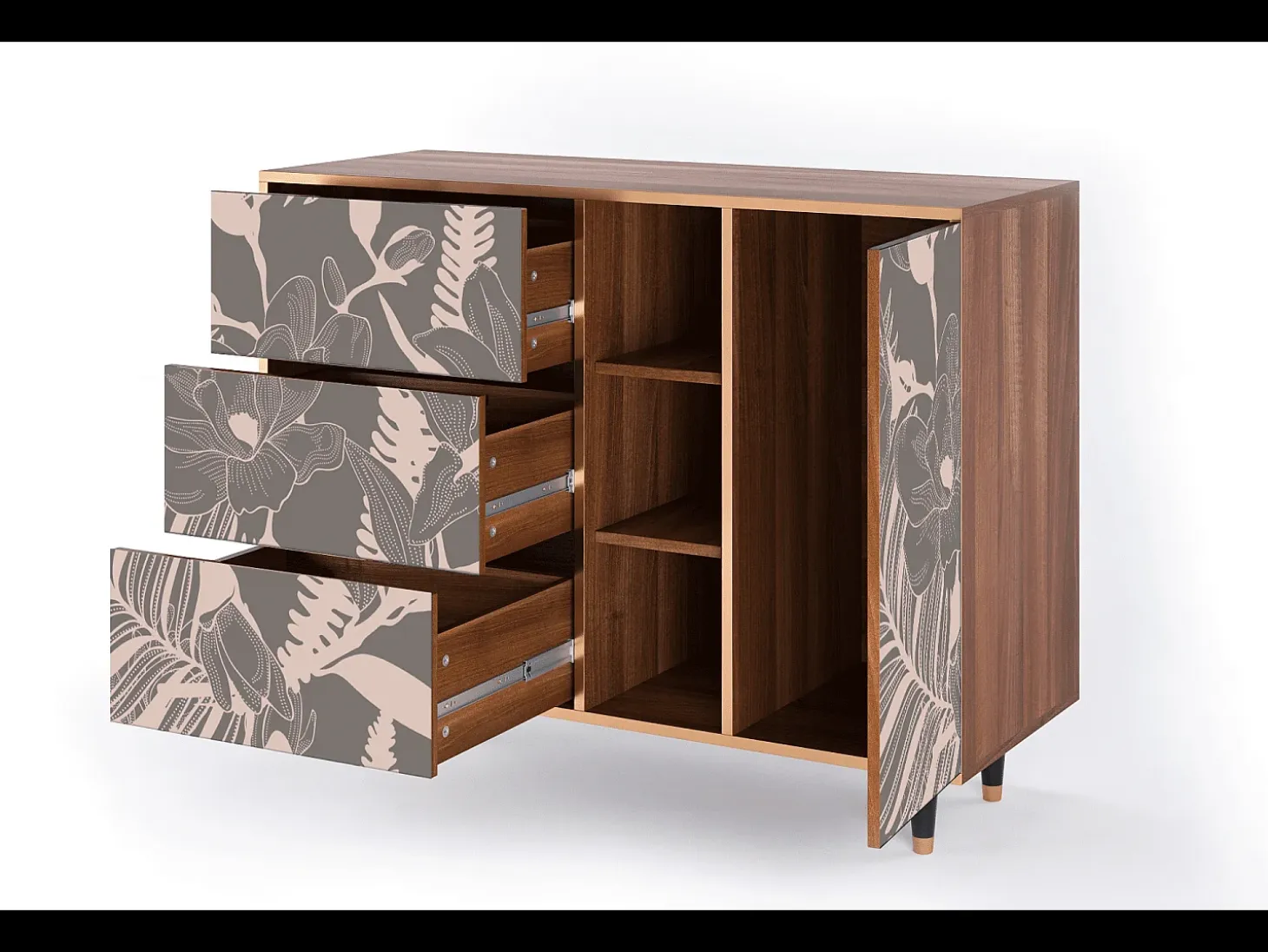 Aparador - 125x98x48 cm - BS2 - Issabelline Flower, Nogal