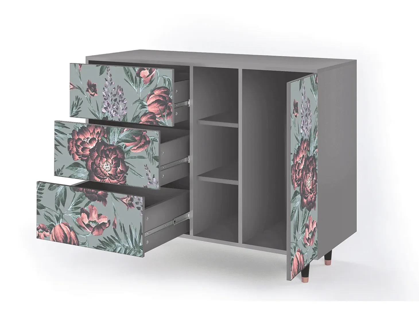 Aparador - 125x98x48 cm - BS2 - Light Peonies, Gris