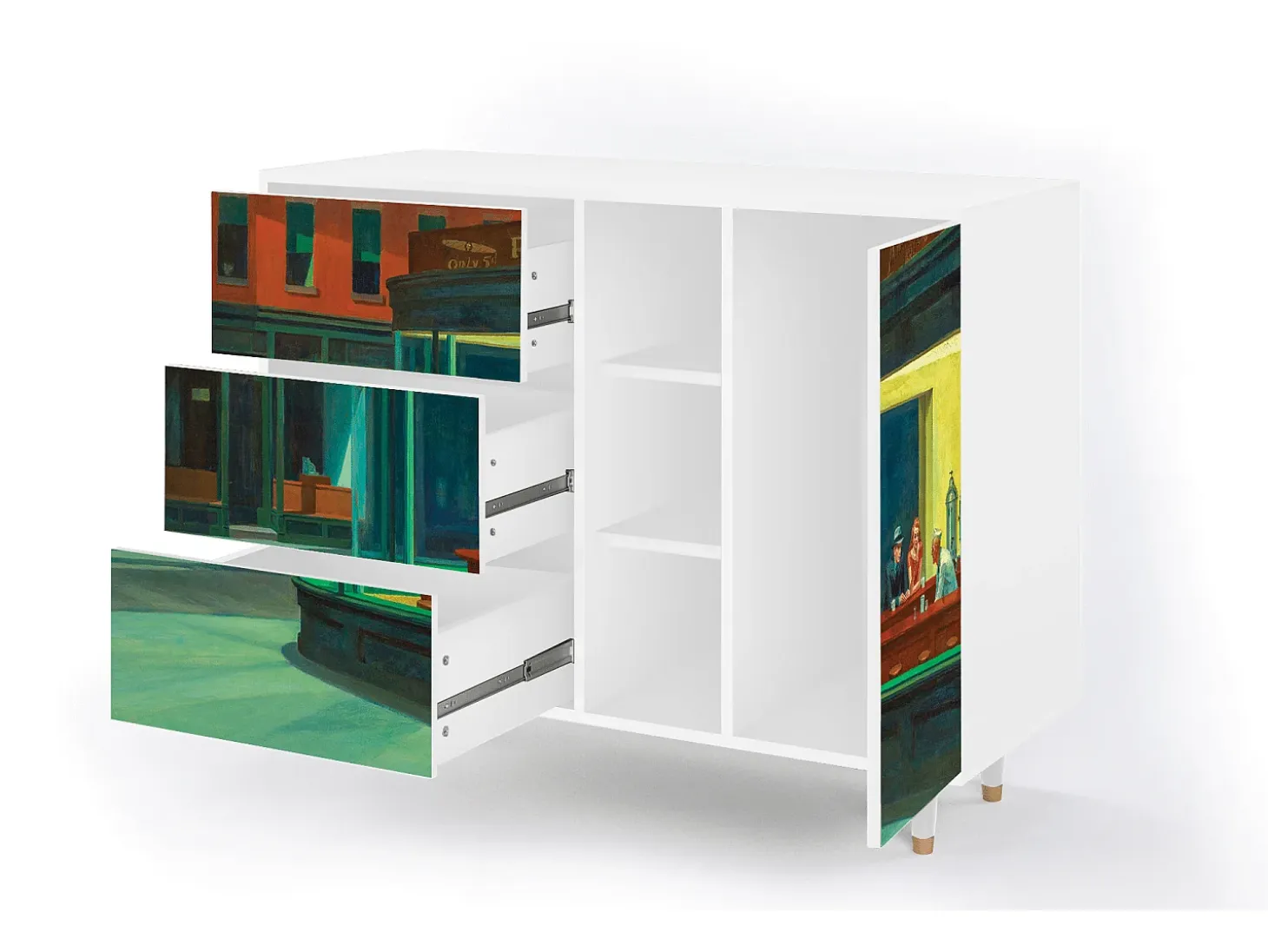 Aparador - 125x98x48 cm - BS2 - Nighthawks by Hopper, Blanco