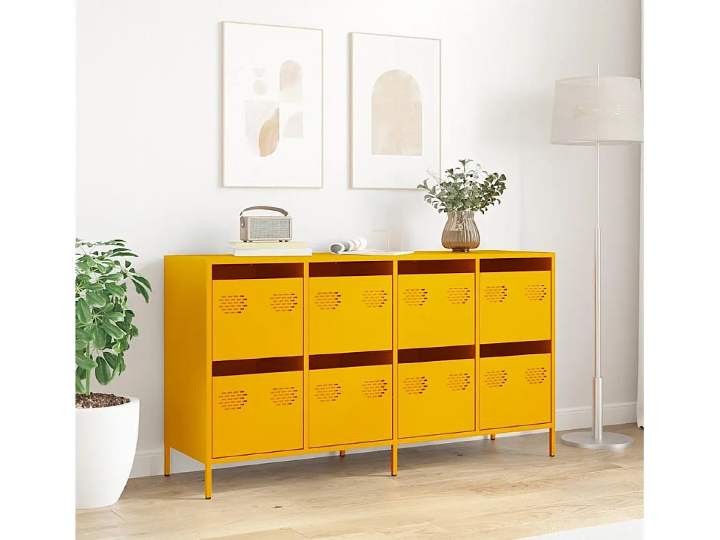 Aparador acero laminado en frío amarillo mostaza 135x39x73,5 cm