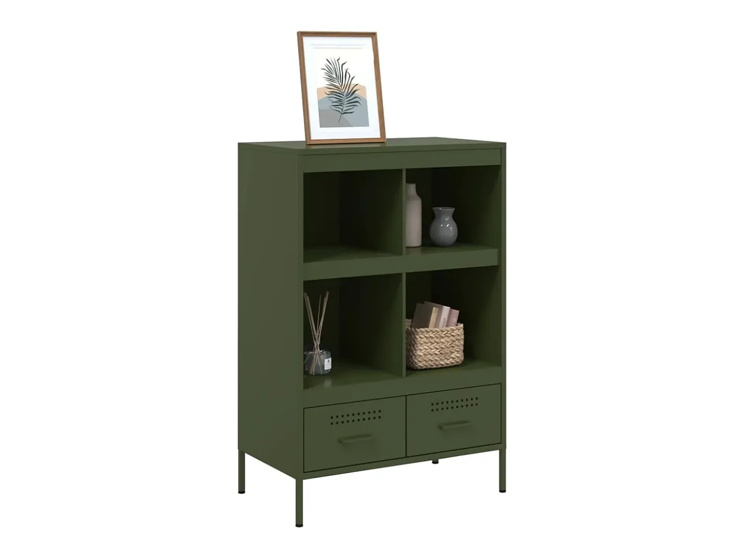 Aparador acero verde oliva 68x39x101,5 cm